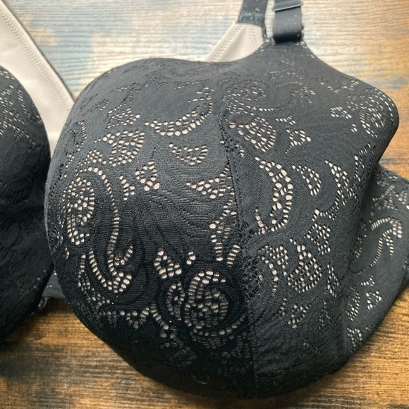 Cacique Boost Plunge Underwire Bra Size 46DD Black Lace Lane Bryant 5 Clasp - Picture 4 of 11